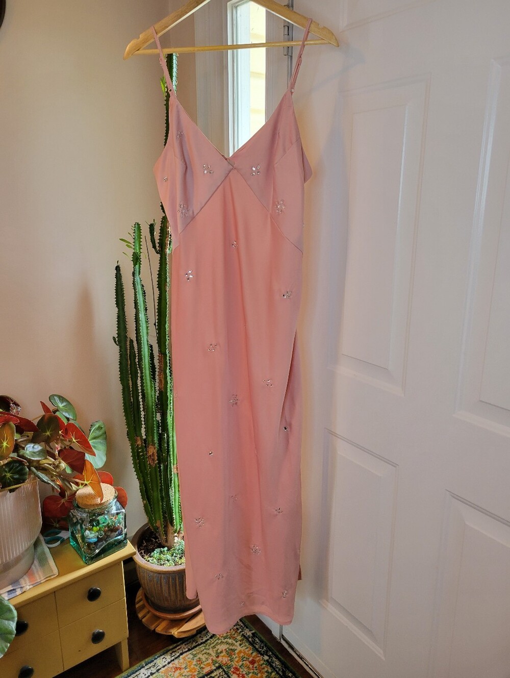 A New Day Embellished Pink Rose Midi Slip Dress, Size Womens XL